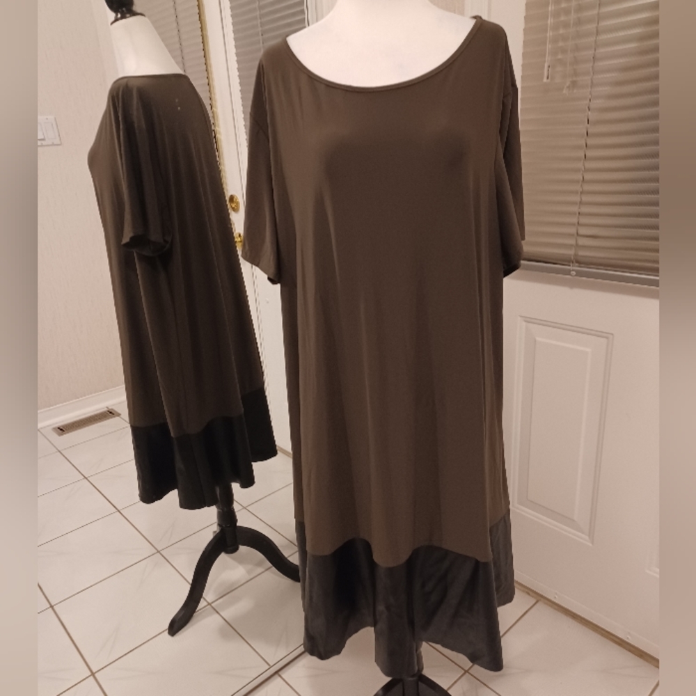 2/$50 Green Dress With Faux-Leather Bottom - Size 3X
